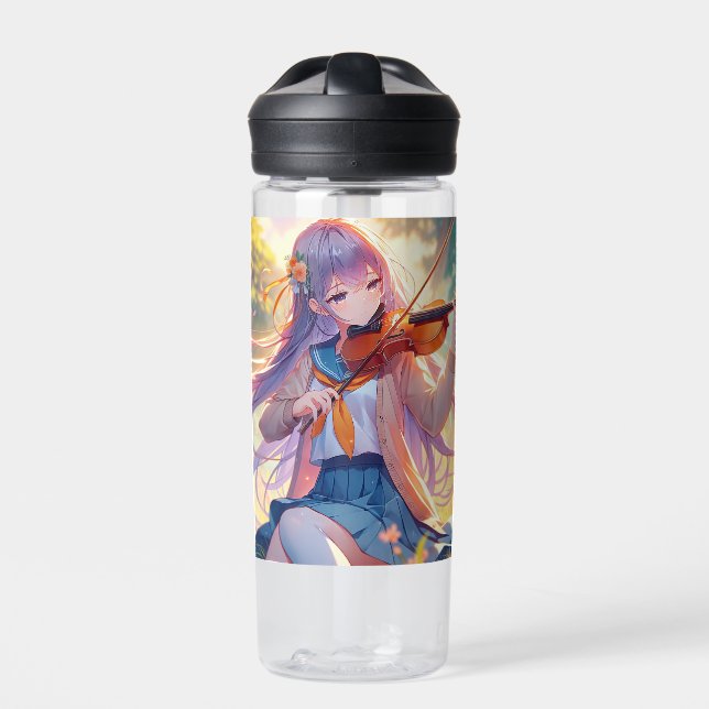 Personalised Anime Girl Playing the Violin Water Bottle (Front)