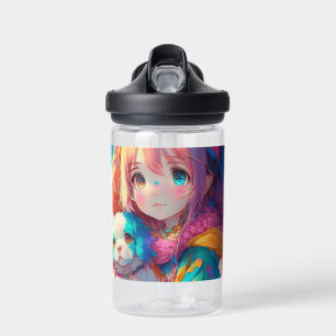 Personalised Anime Girl with Puppy Water Bottle