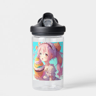 Personalised  Anime Girl with Whimsical Cupcake Water Bottle