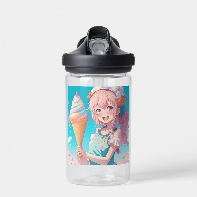 Personalised  Anime Girl with Whimsical Ice Cream  Water Bottle (Front)