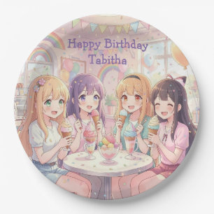 Personalised Anime Girl's Ice Cream Birthday Party Paper Plate