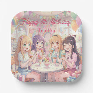 Personalised Anime Girl's Ice Cream Birthday Party Paper Plate