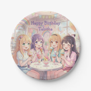 Personalised Anime Girl's Ice Cream Birthday Party Paper Plate