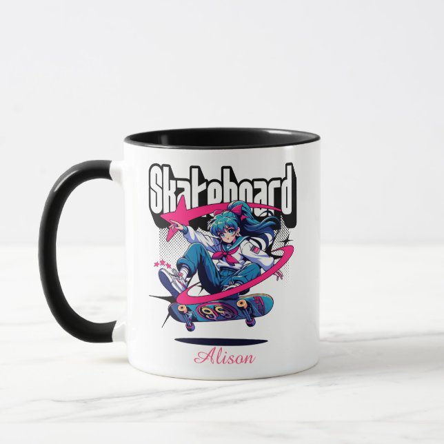 Personalised Anime Skateboard Teen Girl  Mug (Left)