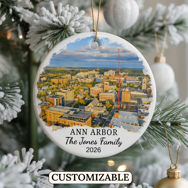 Personalised Ann Arbor Ornament, Custom Michigan Ceramic Tree Decoration (Creator Uploaded)