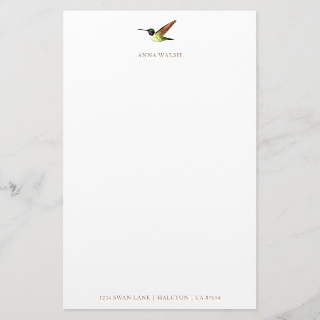 Personalised Anna's Hummingbird Stationery (Front)