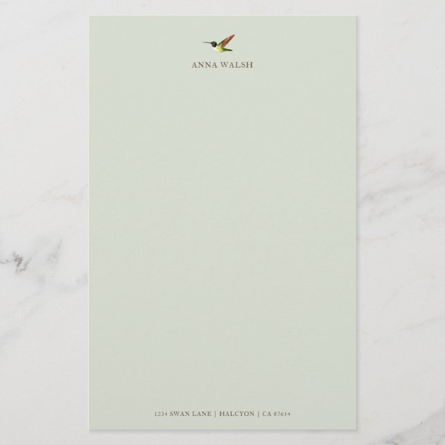 Personalised Anna's Hummingbird Stationery (Front)