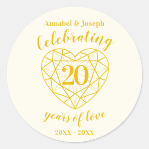 Personalised anniversary 20 years golden diamond classic round sticker