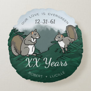 Personalised Anniversary Evergreen Love Squirrels Round Cushion