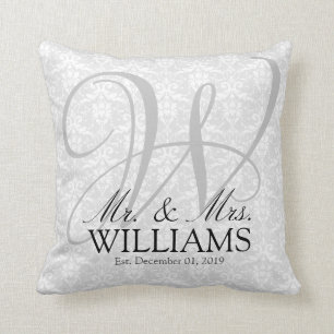 Personalised Anniversary or Wedding, White Damask Cushion