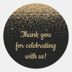 Personalised Anniversary Party Favour Black & Gold Classic Round Sticker