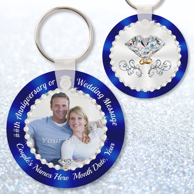 Personalised, Anniversary Party Favours for Guests Key Ring (Photo party favors. Blue party favors. Cheap party favors for adults. Anniversary party supplies.)