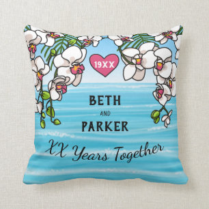 Personalised Anniversary Tropical Beach Orchids Cushion