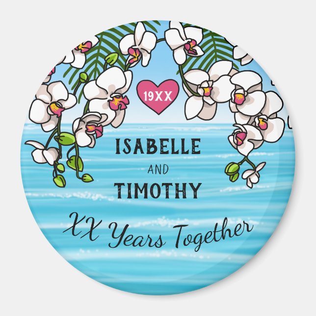 Personalised Anniversary Tropical Beach Orchids Magnet (Front)