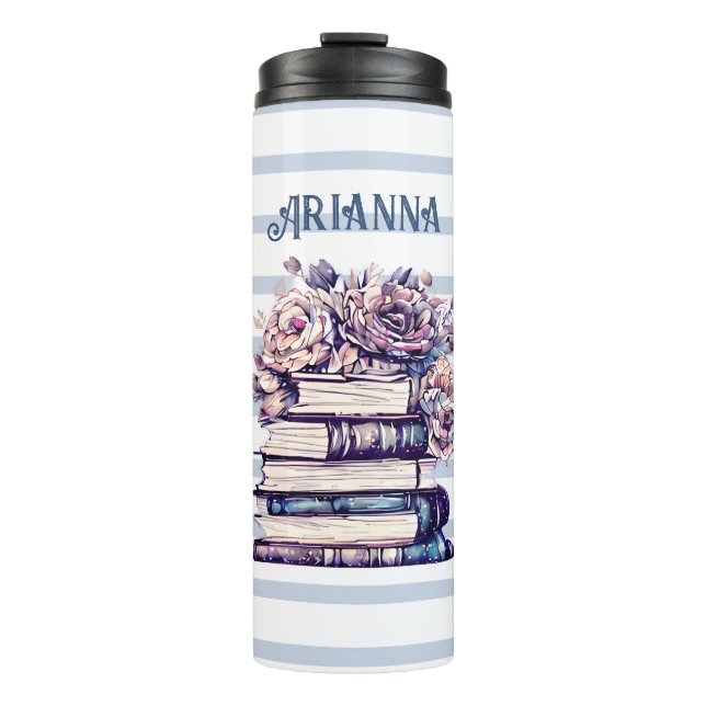 Personalised Antique Books and Roses   Thermal Tumbler (Front)