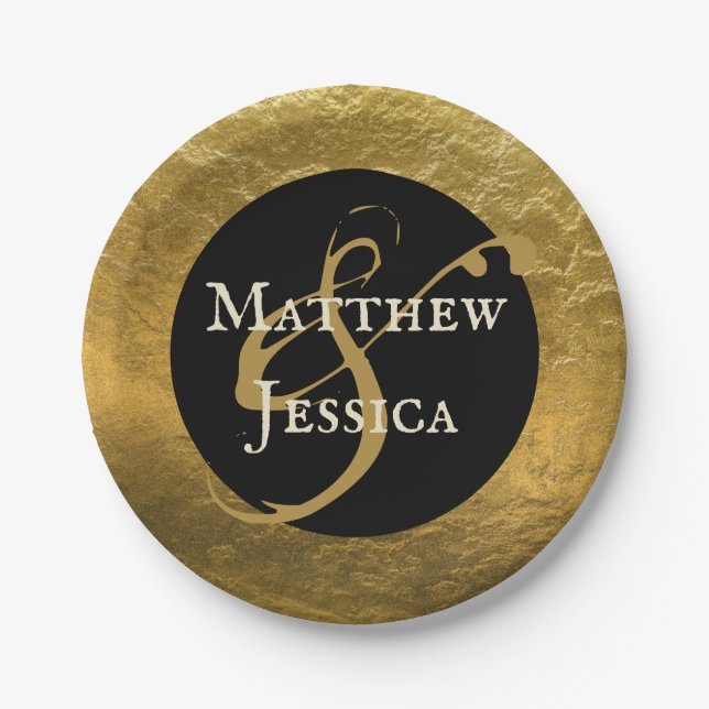 Personalised Antique Golden Faux Metal 7 inch Paper Plate (Front)