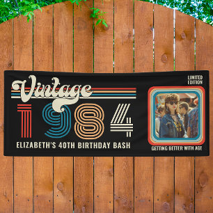 Personalised Any Age Vintage Custom Photo Birthday Banner
