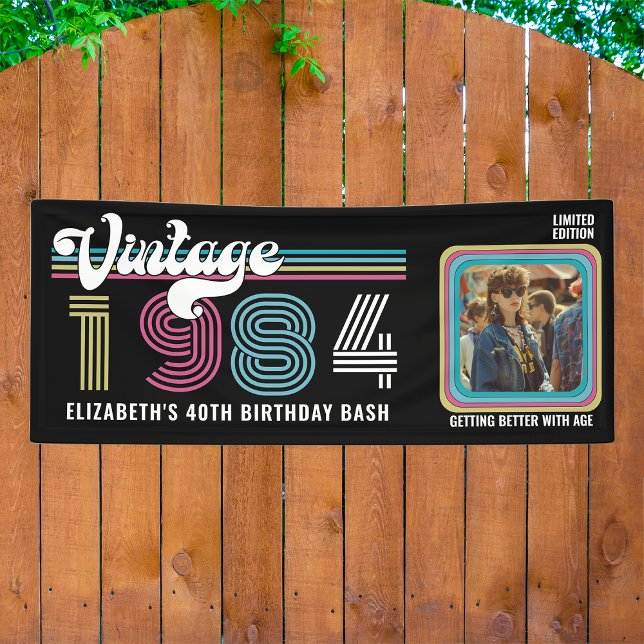 Personalised Any Age Vintage Photo Birthday Cool Banner (Creator Uploaded)