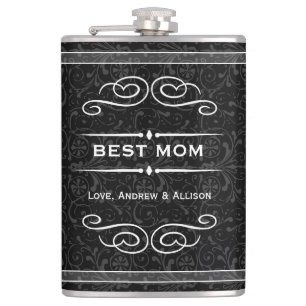 Personalised Any Colour Vintage Flourish Best Mum Hip Flask