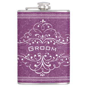 Personalised Any Colour Vintage Flourish Groom Hip Flask