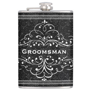 Personalised Any Colour Vintage Flourish Groomsman Hip Flask