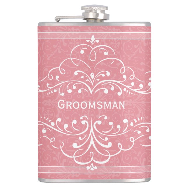 Personalised Any Colour Vintage Flourish Groomsman Hip Flask (Front)