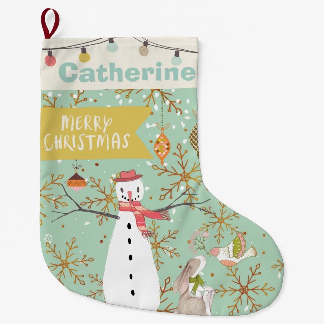 Personalised ANY Name Mint Green Christmas Large Christmas Stocking (Front)