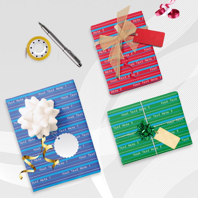 Personalised Any Occasion Red Green Blue Gift Wrapping Paper Sheet (Personalize your own set of colorful wrapping paper sheets with your own words, for any occasion)