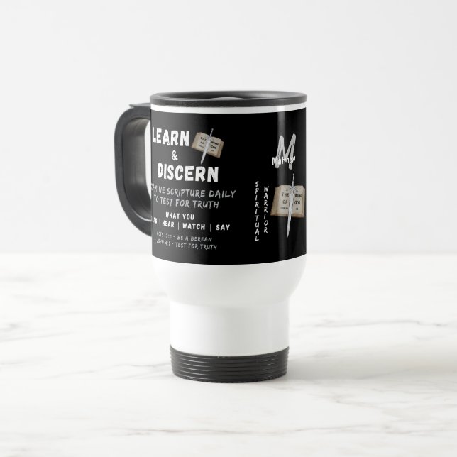 Personalised Apologetics Berean Bible Verse Script Travel Mug (Front Left)
