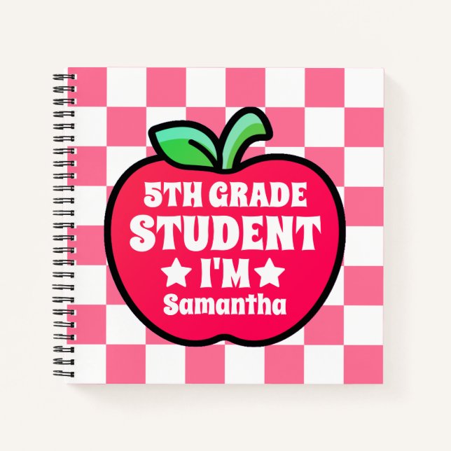 Personalised Apple Fifth Grade Student Name Notebook (Front)