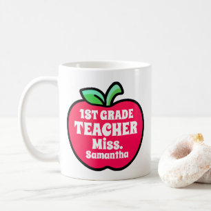 Personalised Apple First Grade Teacher Name  Coffee Mug