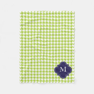 Personalised Apple Green, Navy Houndstooth Pattern Fleece Blanket