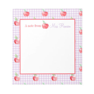 Personalised Apple Lavender Gingham Teacher Notepad