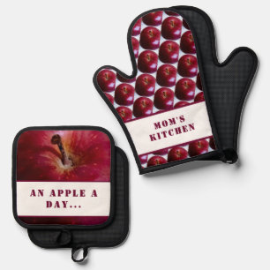Personalised Apple Pattern Oven Mitt & Pot Holder Set