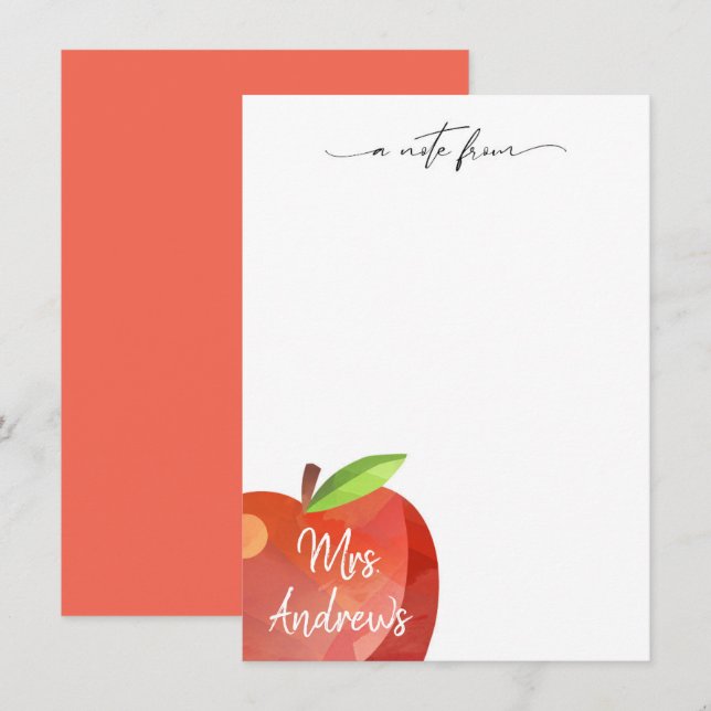 Personalised Apple Stationery | Teacher Note Cards (Front/Back)