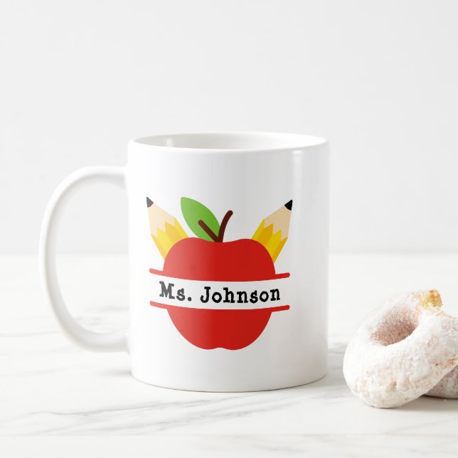 Personalised Apple Teacher Name Coffee Mug (With Donut)