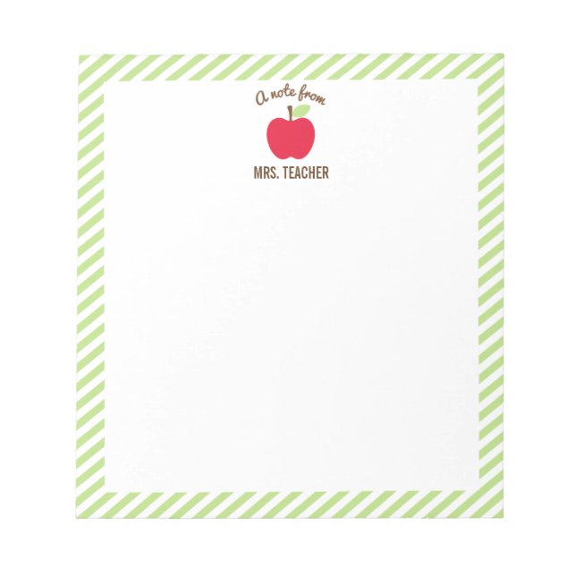 Personalised Apple Teacher Notepad, Green Notepad (Front)