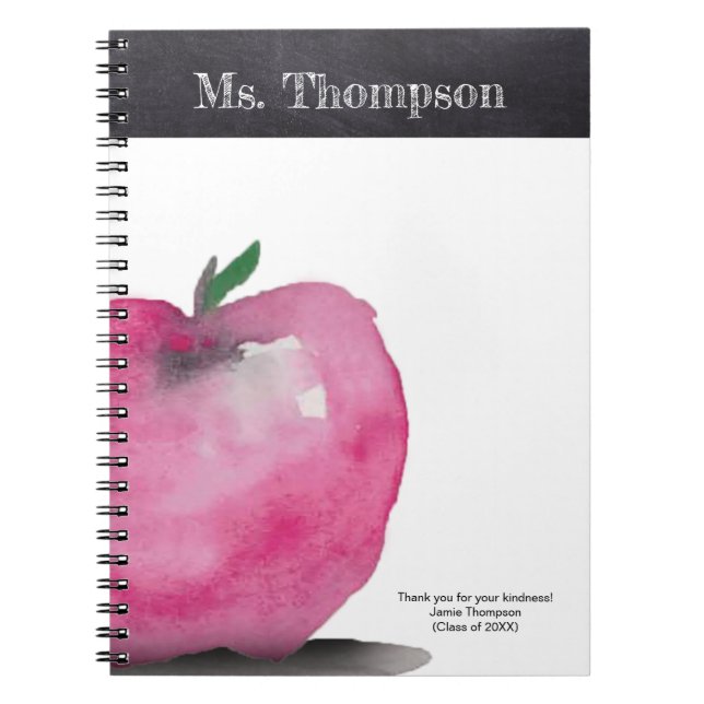 Personalised Apple Watercolor Thank you Teacher Notebook (Front)