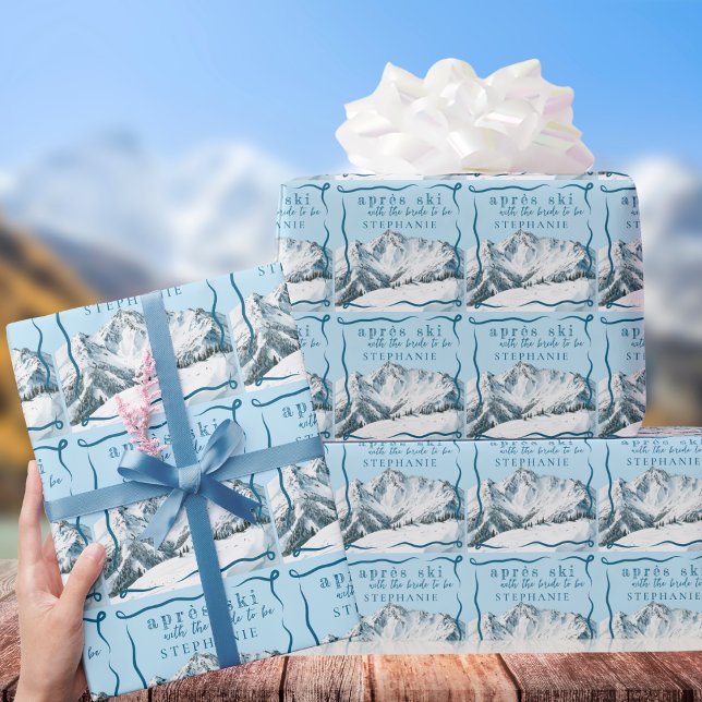 Personalised Apres Ski Blue Winter Bridal Shower Wrapping Paper (Creator Uploaded)