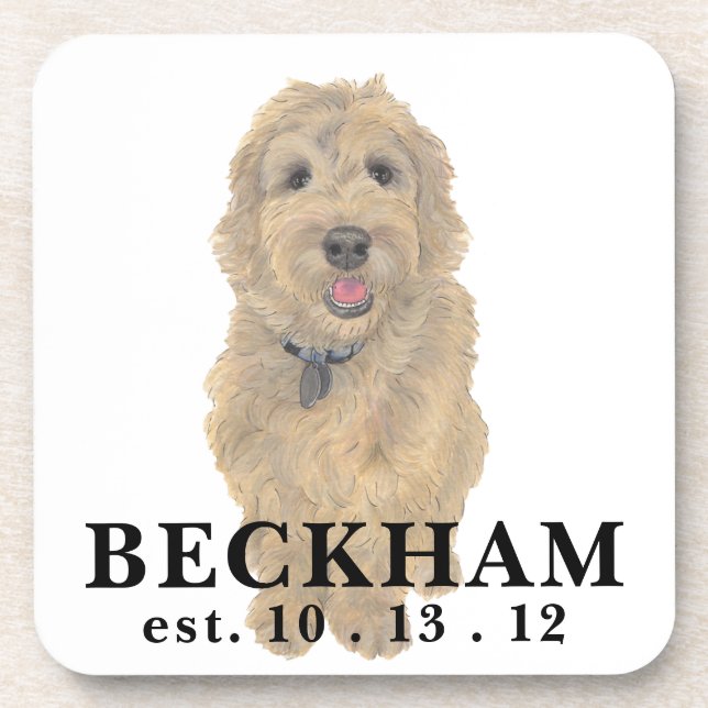 Personalised Apricot Golden Doodle Coaster (Front)