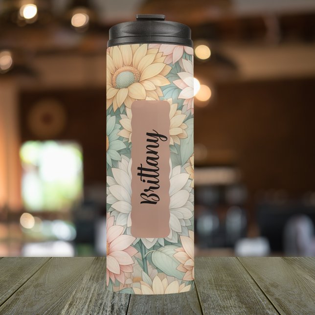 Personalised April Birth Flower Daisy 16 oz Thermal Tumbler (Personalized 20 oz tumbler with the birth flower for the month of April)