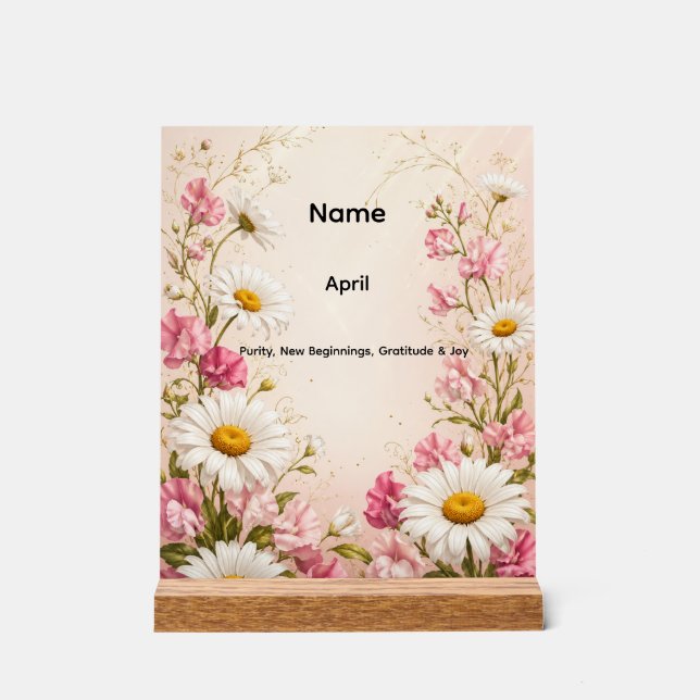 Personalised April Birth Flower Daisy  Acrylic Sign (Front)