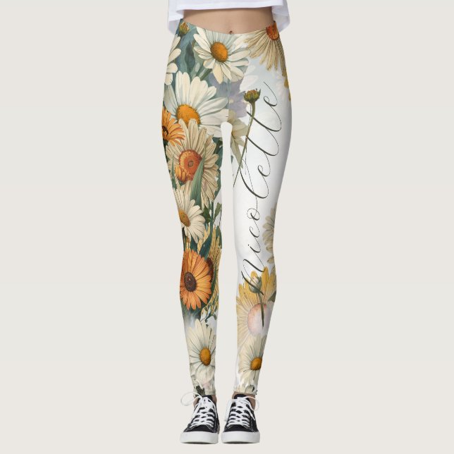 Personalised April Birth Flower Daisy Leggings (Front)