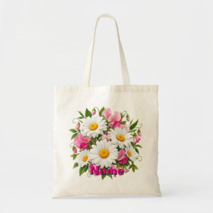 Personalised April Birth Flower Daisy & Sweet Pea Tote Bag