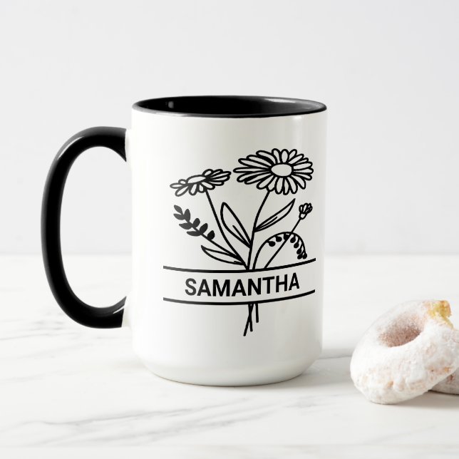 Personalised April Birth Month Flower Mum Name Mug (With Donut)