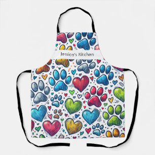 Personalised Apron with Colourful Paw Prints