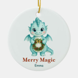 Personalised Aqua Baby Dragon Christmas Ceramic Tree Decoration