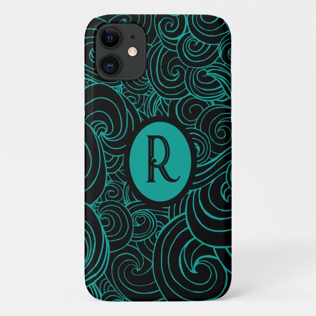 Personalised Aqua & Black Artistic Swirls Case-Mate iPhone Case (Back)