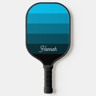 Personalised Aqua Blue Black Ombre Stripe Pickleball Paddle