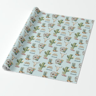 Personalised Aqua Blue Coral Cactus Happy Birthday Wrapping Paper